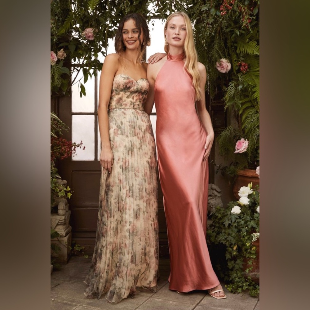 Lulu’s Most Beautiful Day Ivory Multi Floral Print Organza Strapless Maxi Dress